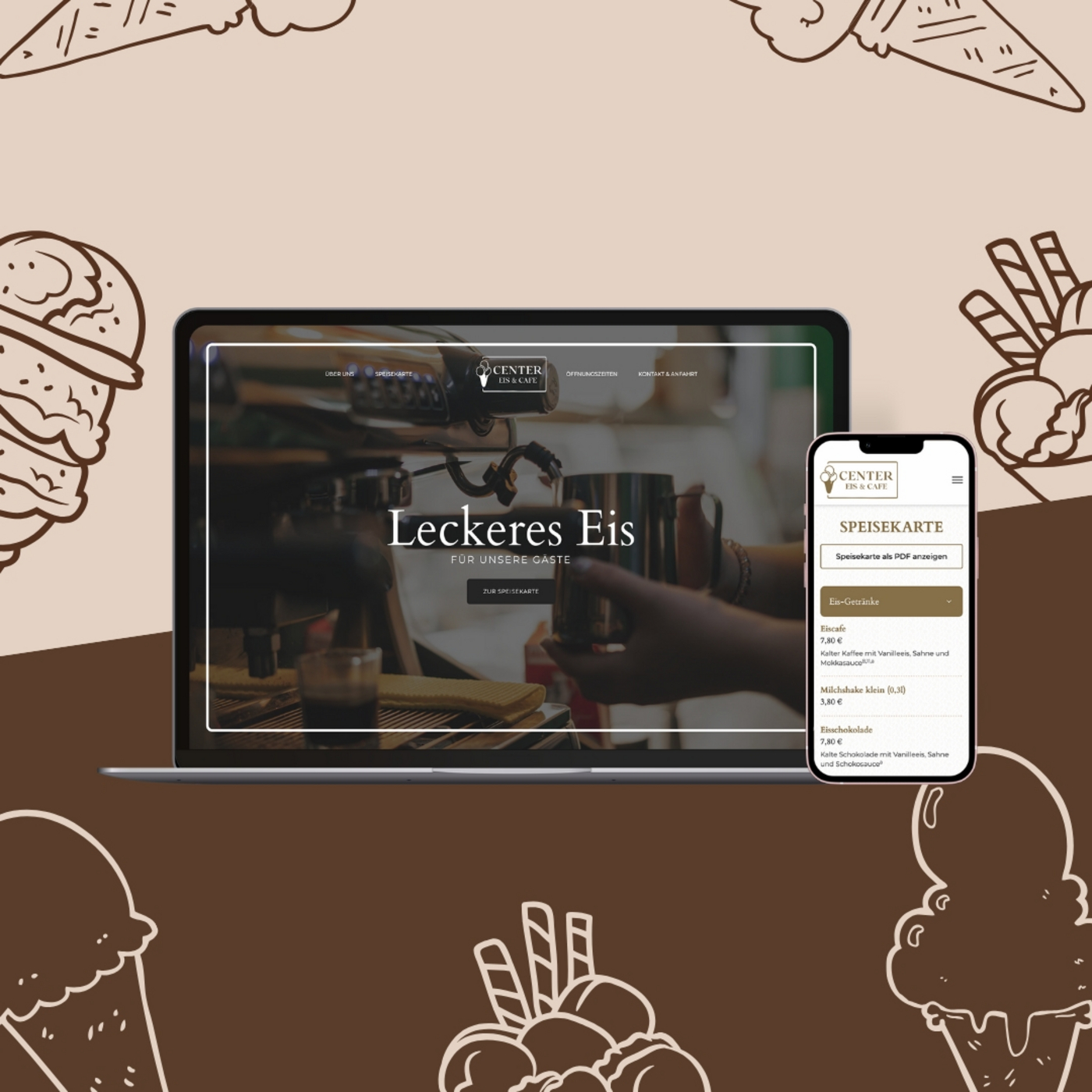 Moderne Website für das Eiscafé Center | Webixel Werbeagentur